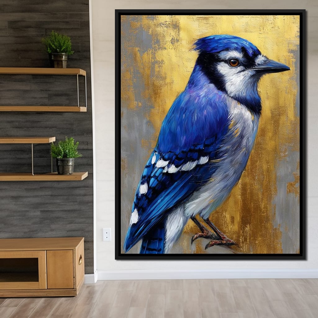 Golden Blue Jay Portrait Canvas Wall Art