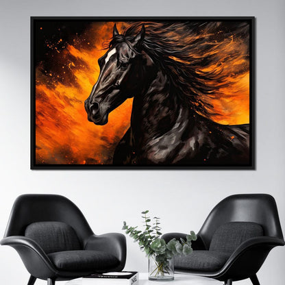 Stallion Amidst Ember Blaze Canvas Wall Art