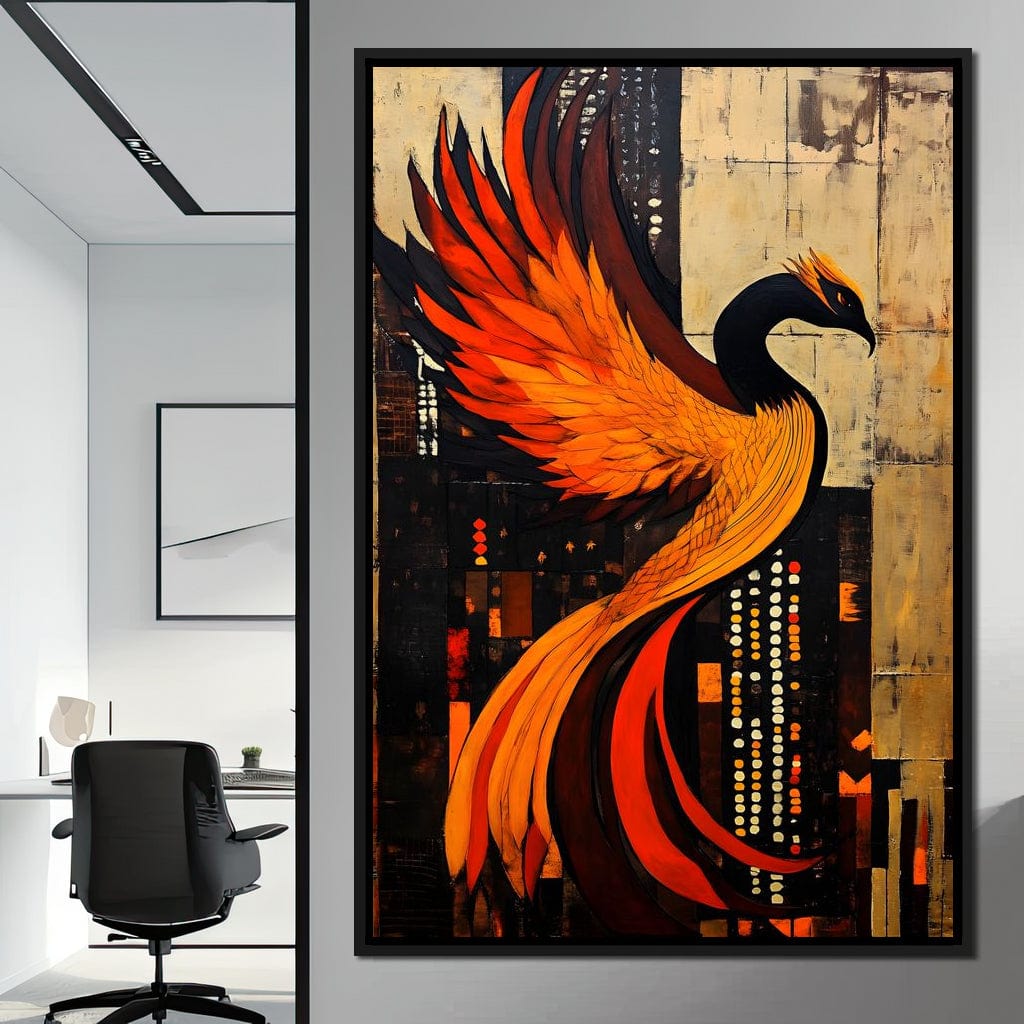 Phoenix Rise Through Flames Canvas Wall Art