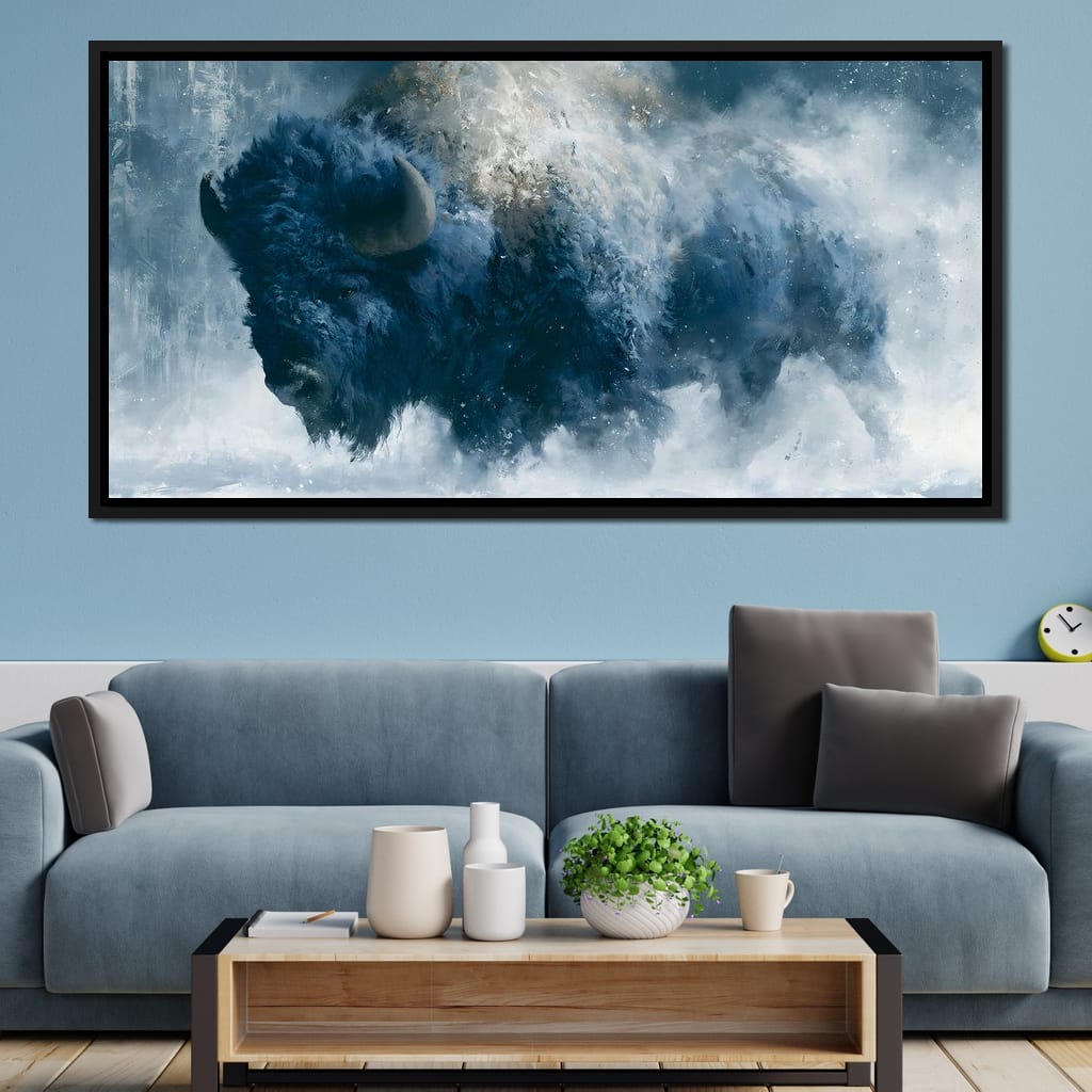 Roaming Buffalo In Cold Winter Plains Canvas Wall Art