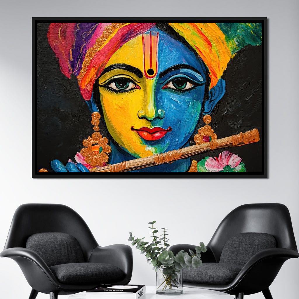 Divine Radiance of Vibrant Krishna Canvas Wall Art