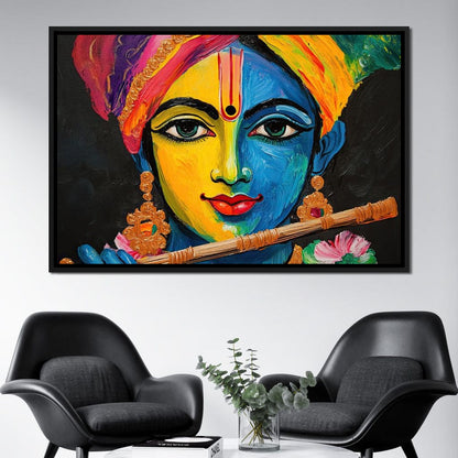 Divine Radiance of Vibrant Krishna Canvas Wall Art