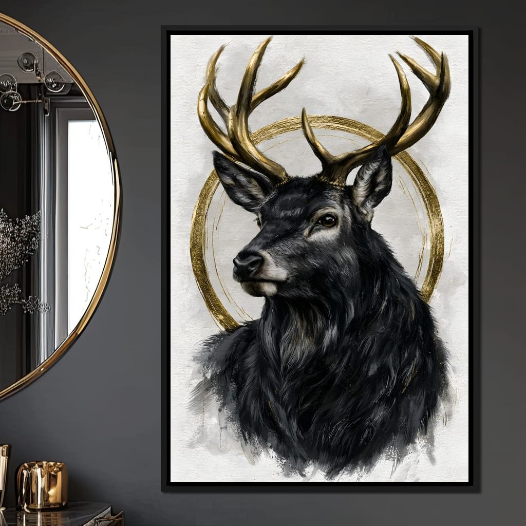 Stag of the Gilded Halo Canvas Wall Art