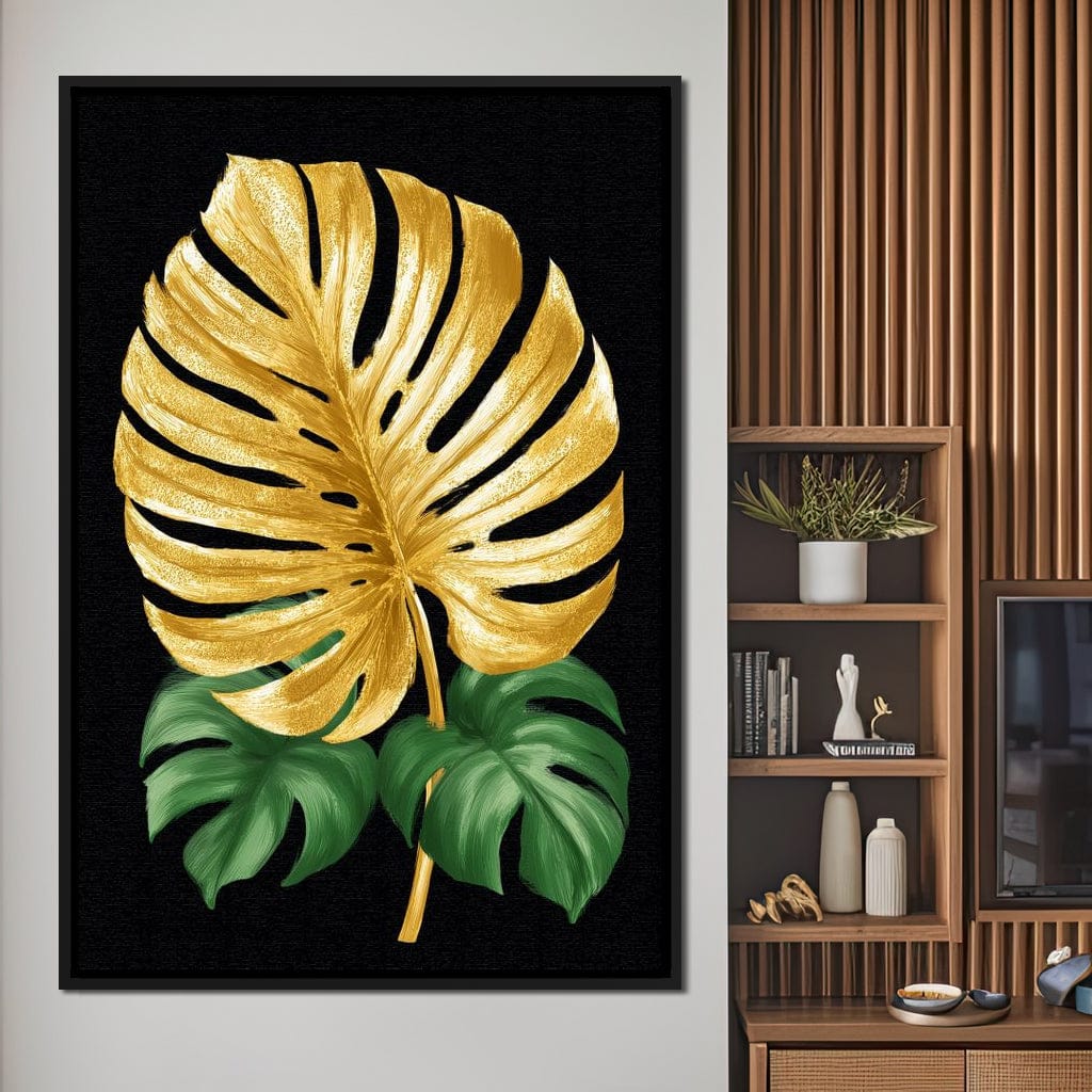 Golden Monstera Leaf Elegance Canvas Wall Art