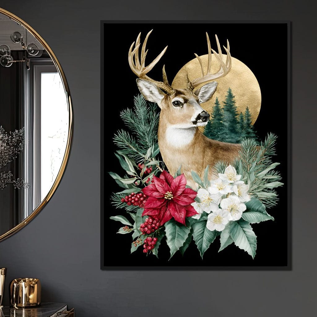 Moonlit Floral Gold Buck Canvas Wall Art