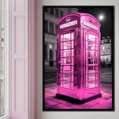 Pink Telephone Booth Canvas Wall Art