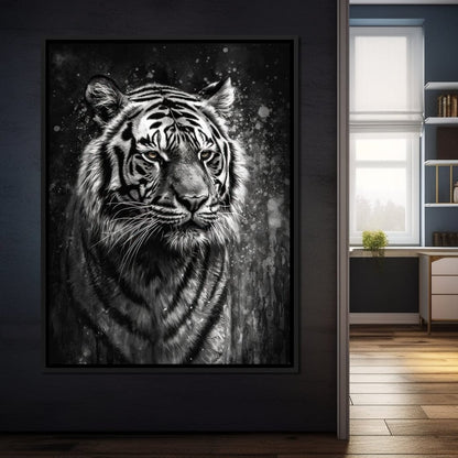Tiger in Black & White Canvas Wall Art