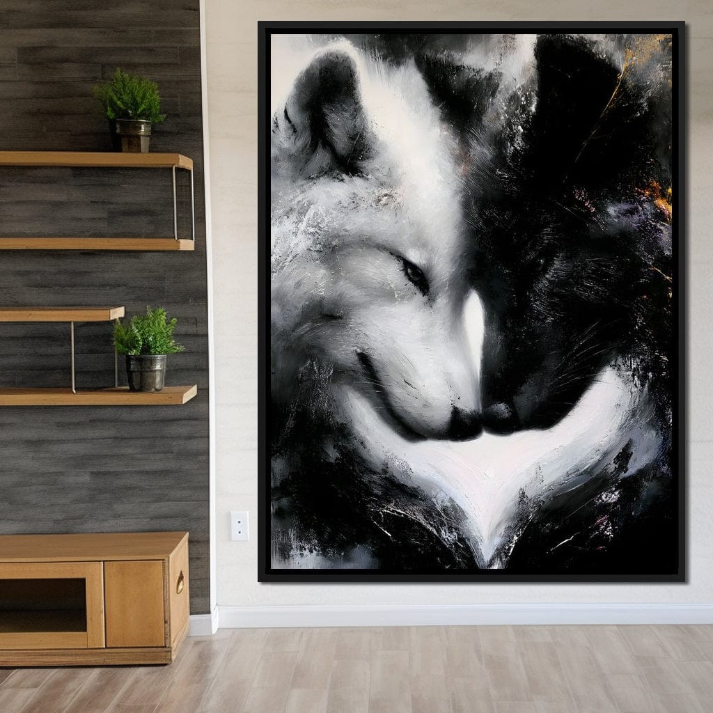 Dual Wolf Spirit Embrace Canvas Wall Art