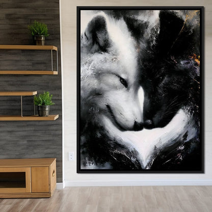 Dual Wolf Spirit Embrace Canvas Wall Art