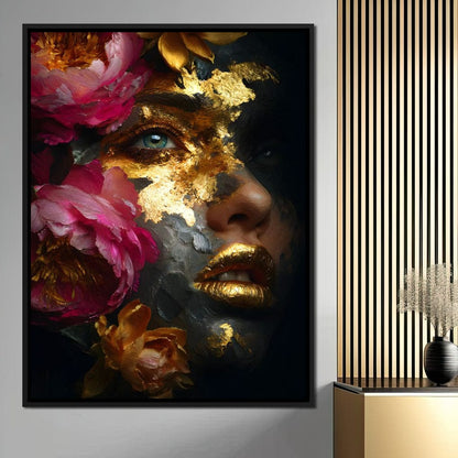 Golden Petal Portrait Radiance Canvas Wall Art
