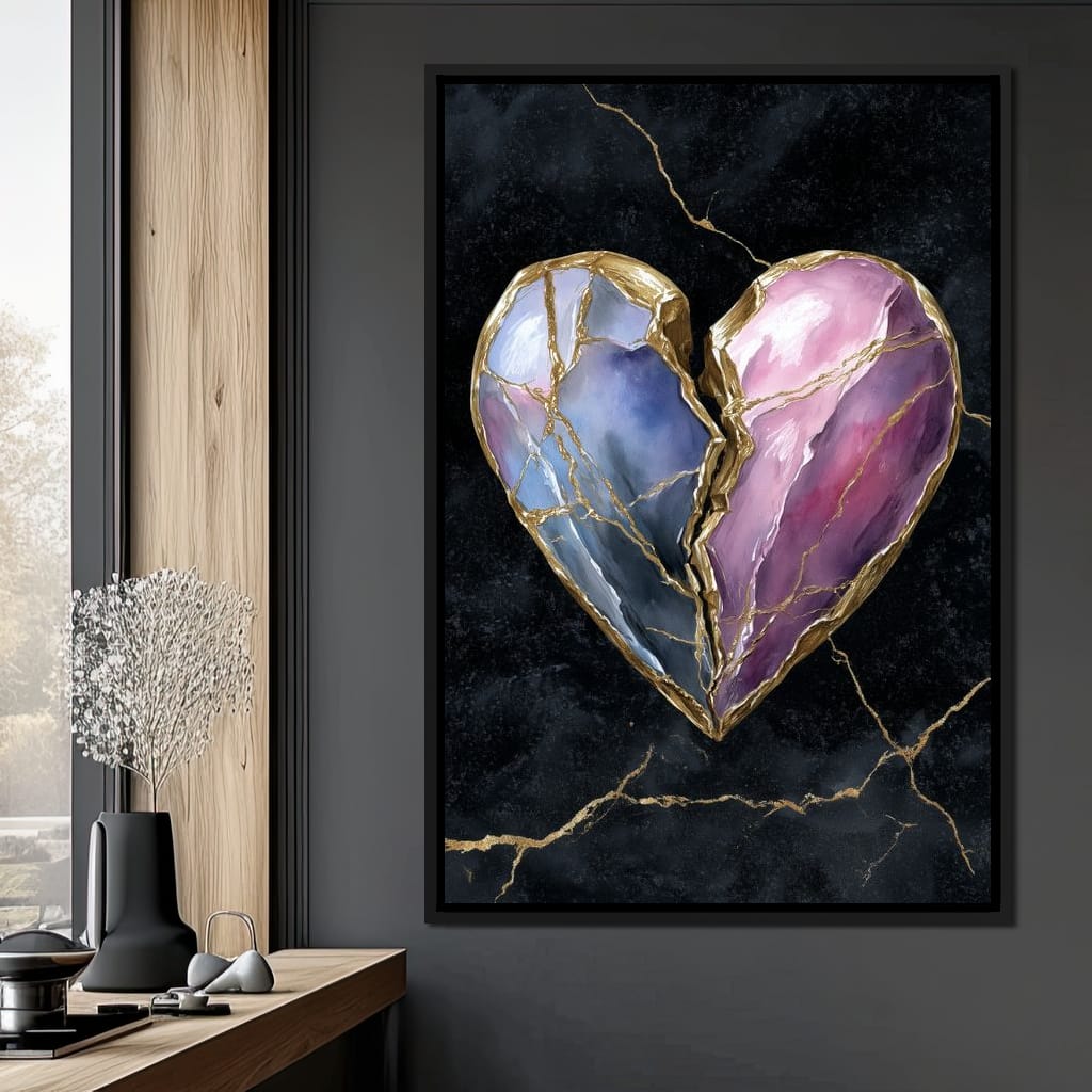 Kintsugi Split Heart Gold Canvas Wall Art