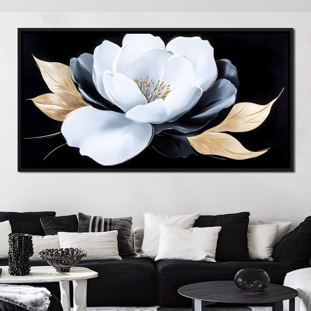 White Petals Night Blossom Canvas Wall Art