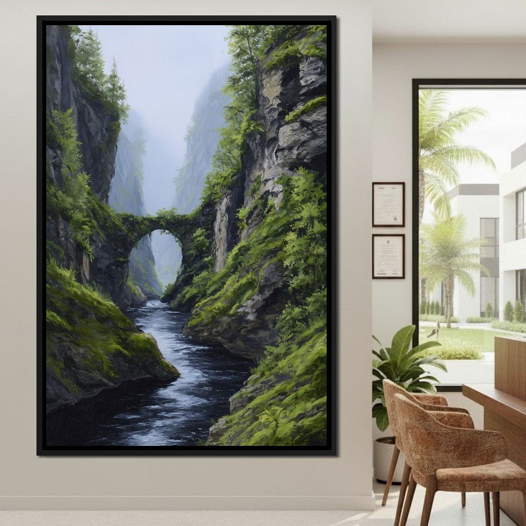 Emerald Gorge Stone Bridge River Canvas Wall Art