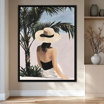 Coastal Palm Retreat Woman Hat Canvas Wall Art