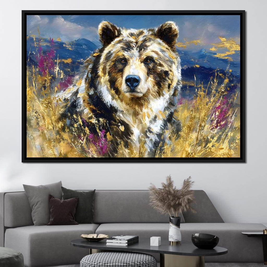 Golden Grizzly Mountain Calm Canvas Wall Art