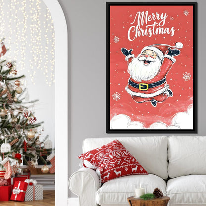 Joyful Santa Snowfall Holiday Canvas Wall Art