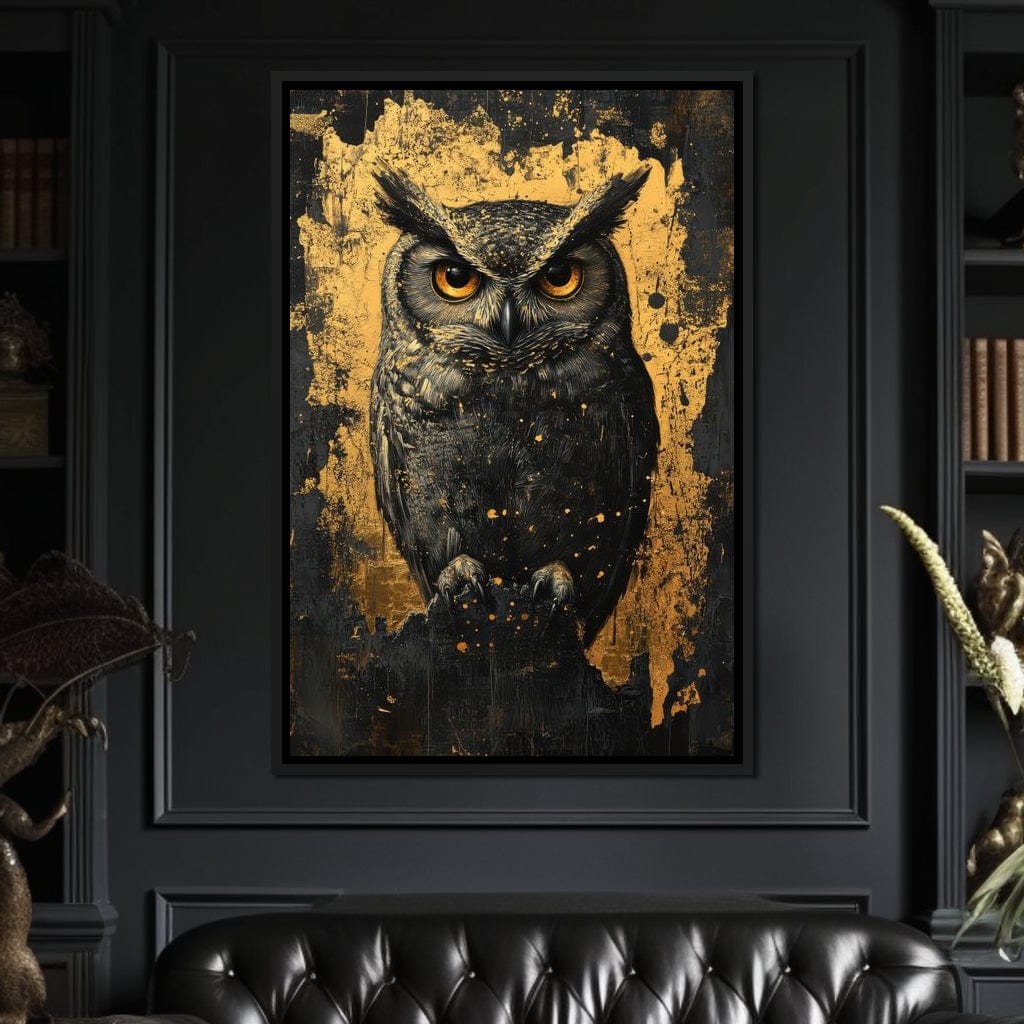 Golden Nocturnal Owl Canvas Wall Art