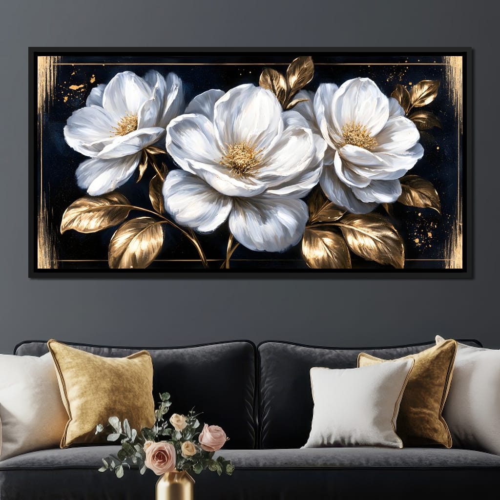 Gilded Petals On A Midnight Stage Canvas Wall Art