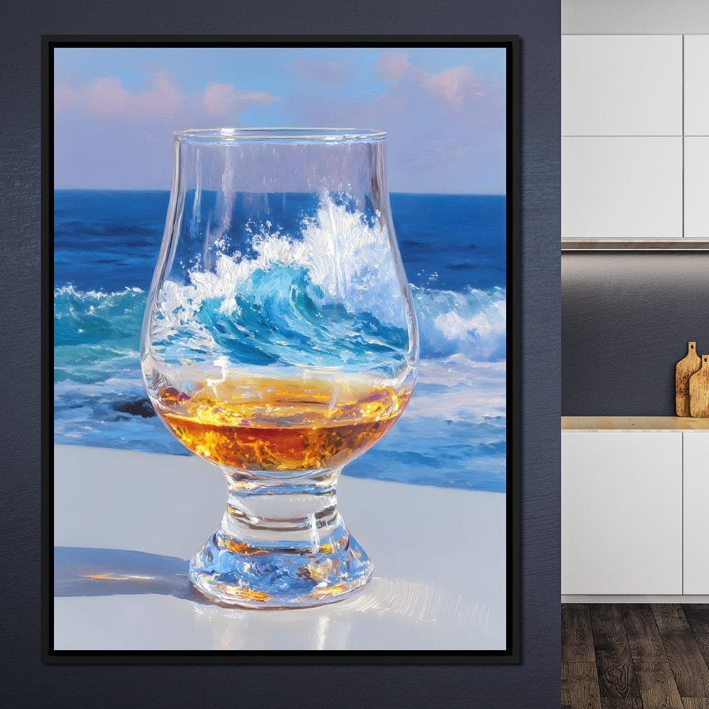 Ocean Wave Whisky Glass Stillness Canvas Wall Art
