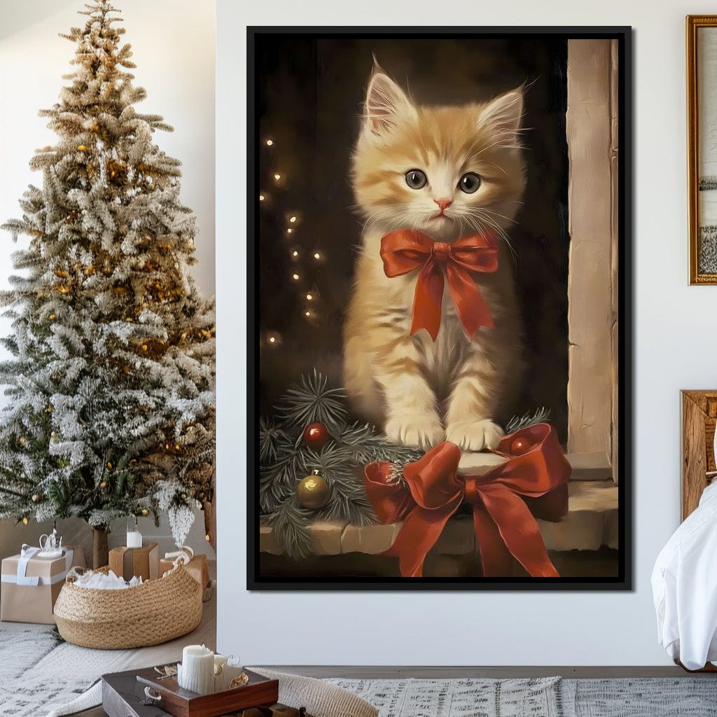 Yuletide Kitten by the Window Canvas Wall Art
