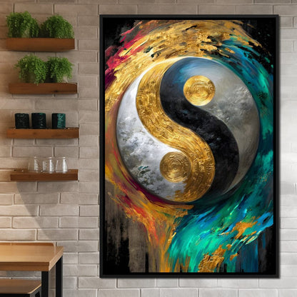 Cosmic Balance Golden Flux Canvas Wall Art