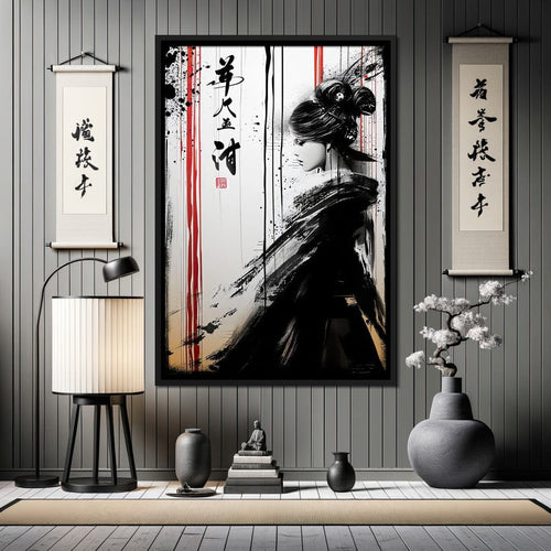 Ink Veiled Geisha Mystery Canvas Wall Art