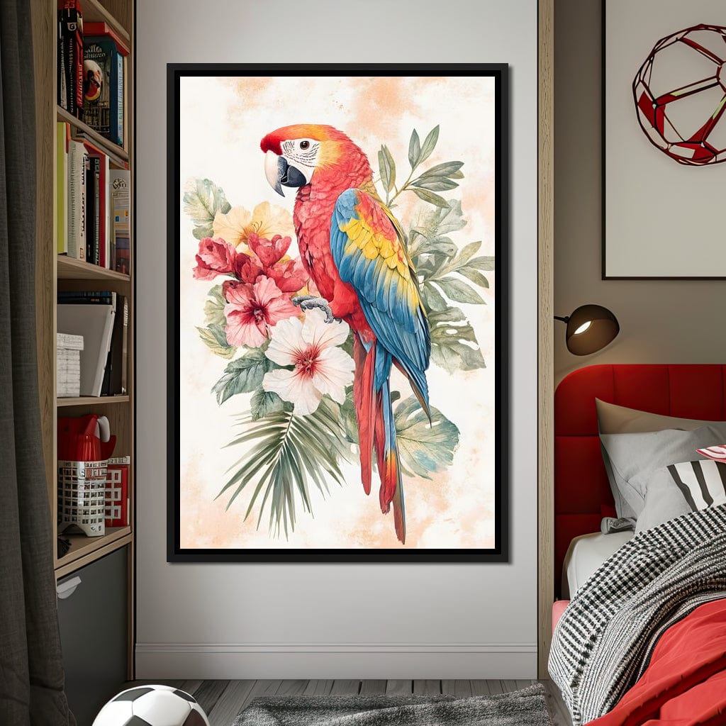 Tropical Parrot Floral Burst Canvas Wall Art
