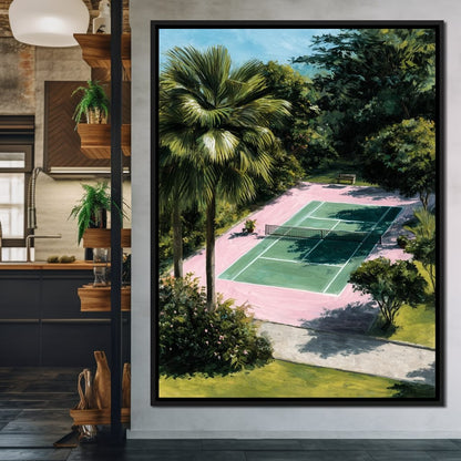 Palm Garden Tennis Court Retreat Canvas Wall Art