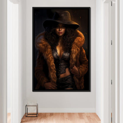African Woman in Flame-Colored Fur Canvas Wall Art
