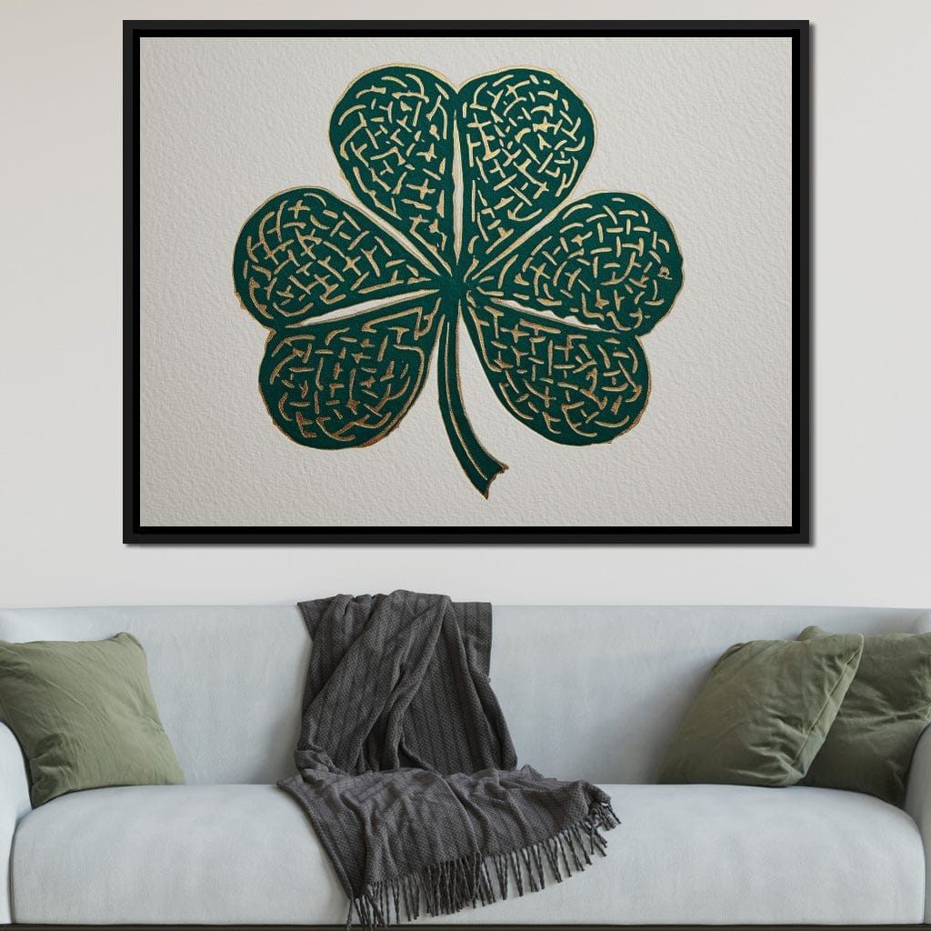 Clover Gold Leaf Charm Canvas Wall Art
