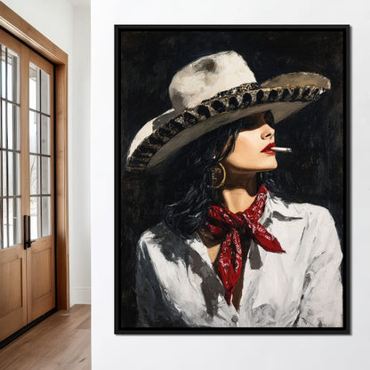 Noir Cowgirl Cigarette Glow Canvas Wall Art
