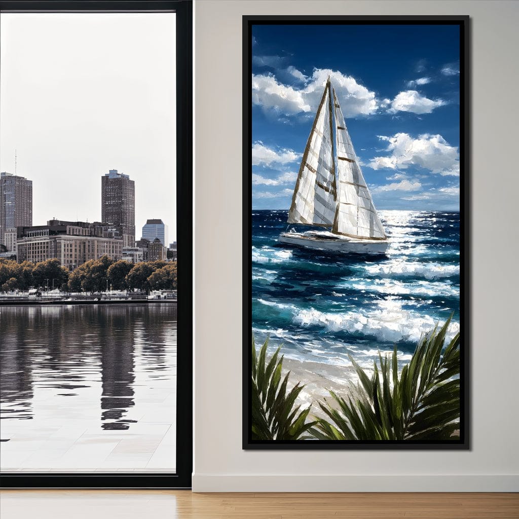 Sailboat Journey Over Turquoise Sea Canvas Wall Art