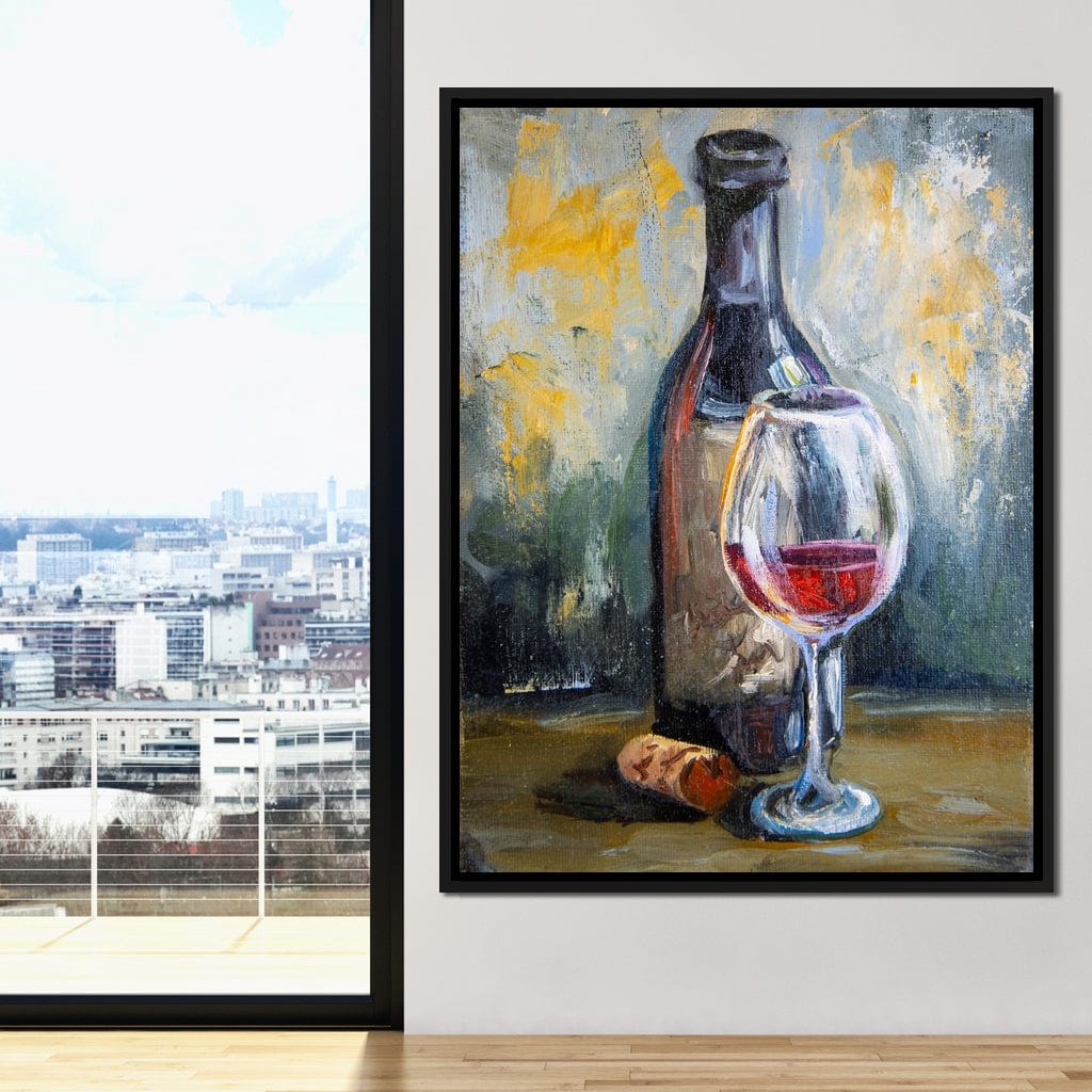 Bottle & Glass of Wine Canvas Wall Art