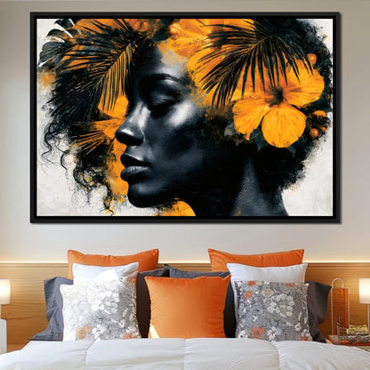 Golden Flora Crowned Spirit Canvas Wall Art