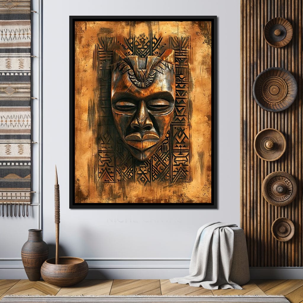 Ancient Tribal Mask Design Canvas Wall Art