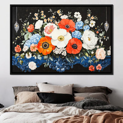 Floral Symphony on Midnight Canvas Wall Art