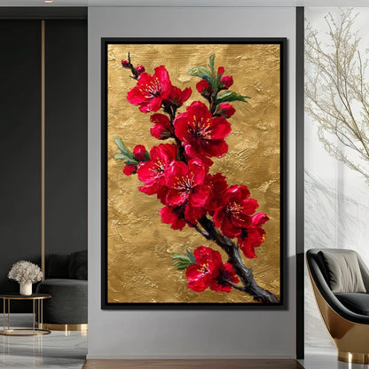 Golden Sakura Blossom Branch Canvas Wall Art