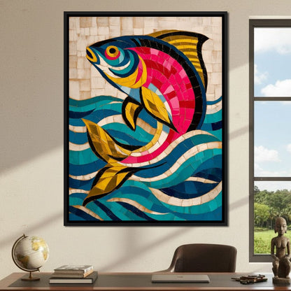 Vibrant Tropical Fish Mosaic Canvas Wall Art