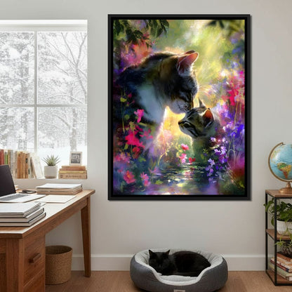 Gentle Cats Nuzzle Floral Dream Canvas Wall Art