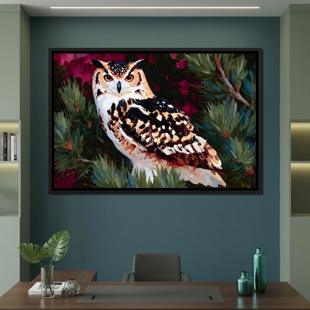Autumn Pines Watchful Owl Canvas Wall Art