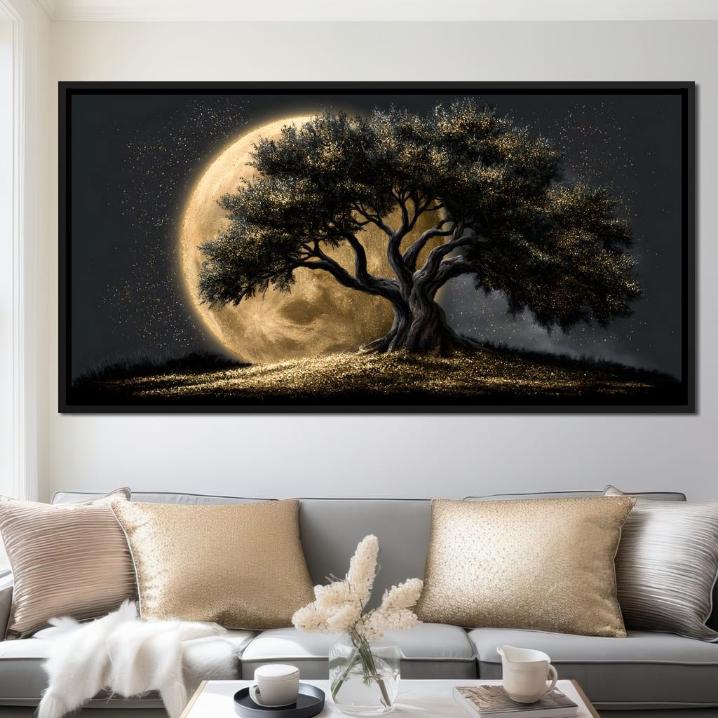 Gilded Roots Beneath A Radiant Moon Canvas Wall Art