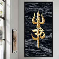 Golden Om Trishul Emblem Canvas Wall Art