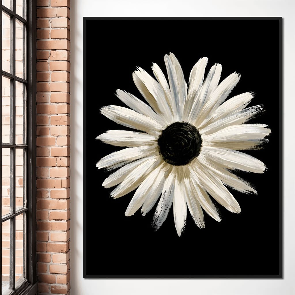 Solitary Pale Petals Against The Void Canvas Wall Art