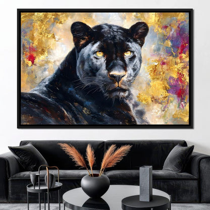 Golden Aura Black Panther Portrait Canvas Wall Art