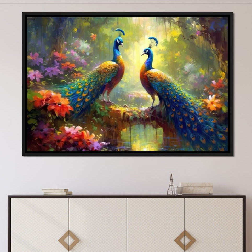 Two Peacocks Canvas Wall Art