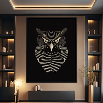 Golden Geometric Owl Guardian Canvas Wall Art
