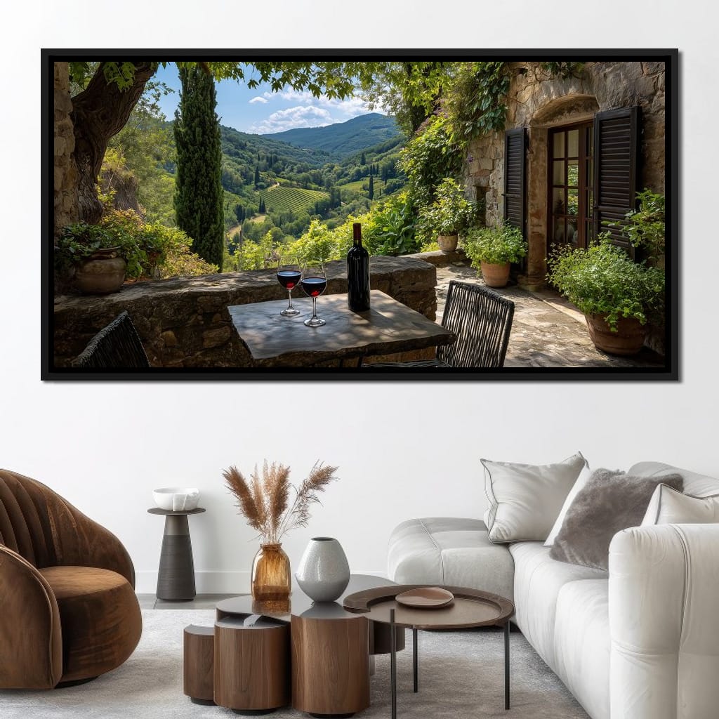 Sunlit Tuscan Vineyard Terrace Canvas Wall Art