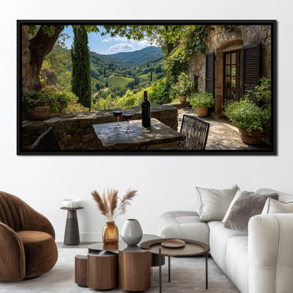 Sunlit Tuscan Vineyard Terrace Canvas Wall Art