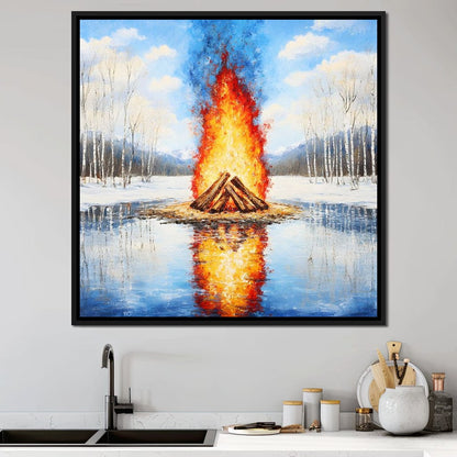 Winter Flames Reflecting Canvas Wall Art