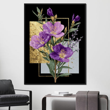 Golden Frame Violet Blossoms Canvas Wall Art